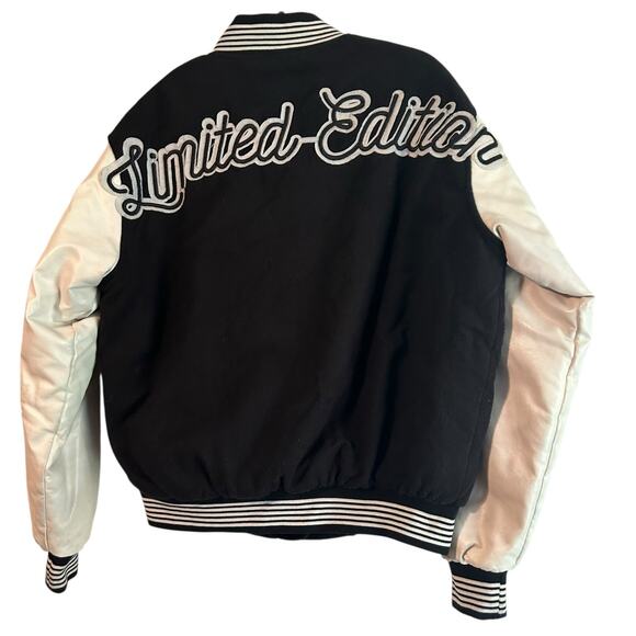 Limited Edition by Boohoo Man Worldwide Varsity Bomber Jacket Black SZ 8 Lined - Picture 6 of 13